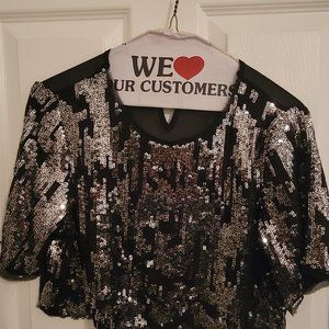 Black and silver sequence crop top